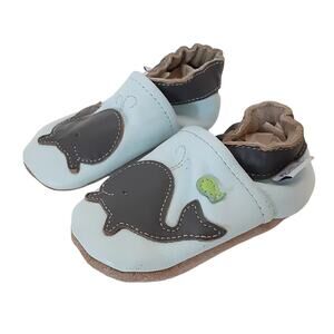 Petit Marin Leather Crib Shoes Blue Whale Soft Soles Tan Suede 6-12mo Baby Boy